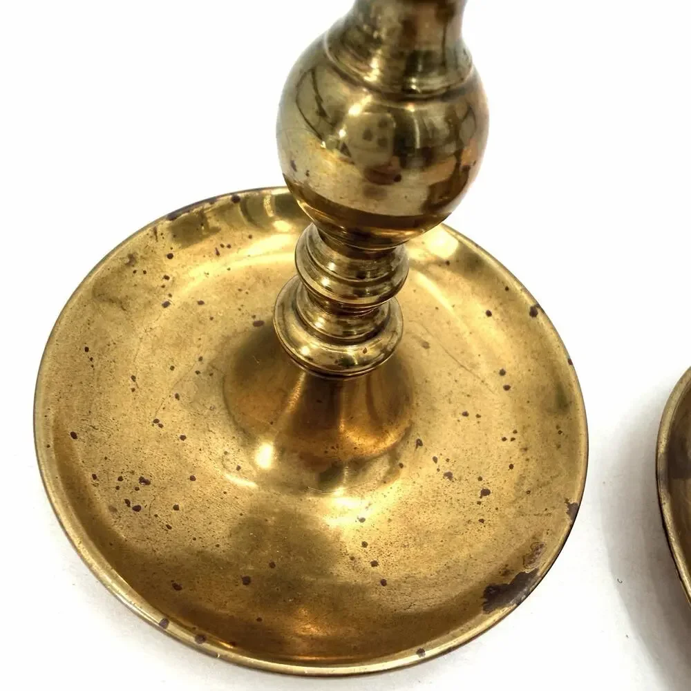 Vintage Brass Taper Candlestick Holders Pair Set Round with Character